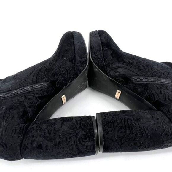 Kensie Black Velvet Floral Emeline Block heel boot bootie size 8.5 Platform Goth - Picture 6 of 14